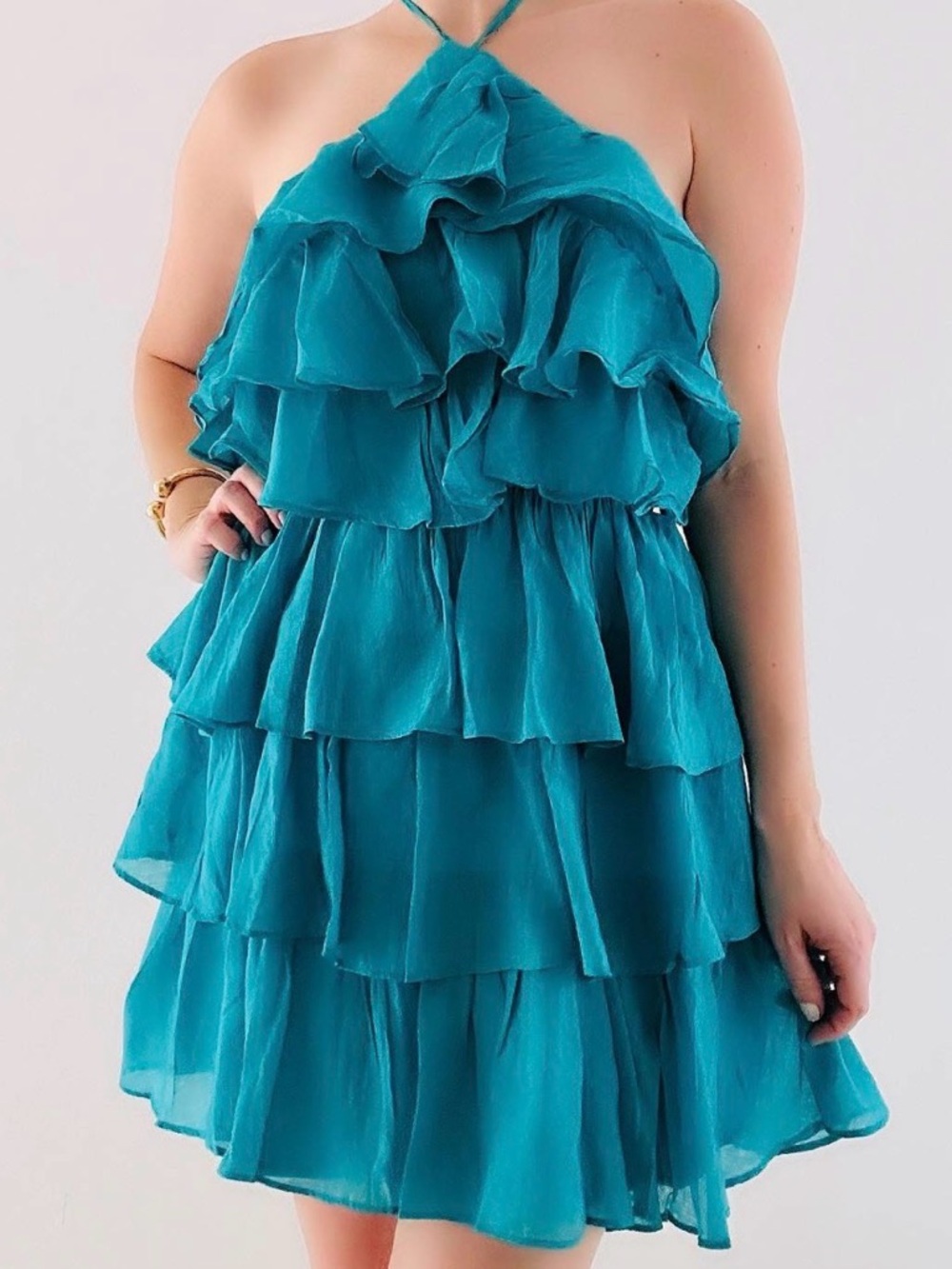 fab'rik Teal Tiered Ruffle Mini Dress